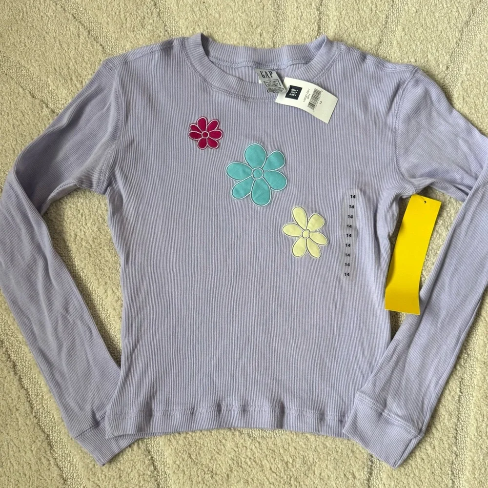 NWT Y2K Gap 2001 Embroidered Flowers Long Sleeve Shirt Size 14 Youth Girls